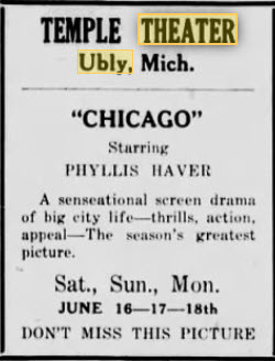 Huron Theatre - June 15 1928 Ad For Temple Could Be Same Theater Under Earlier Name (newer photo)